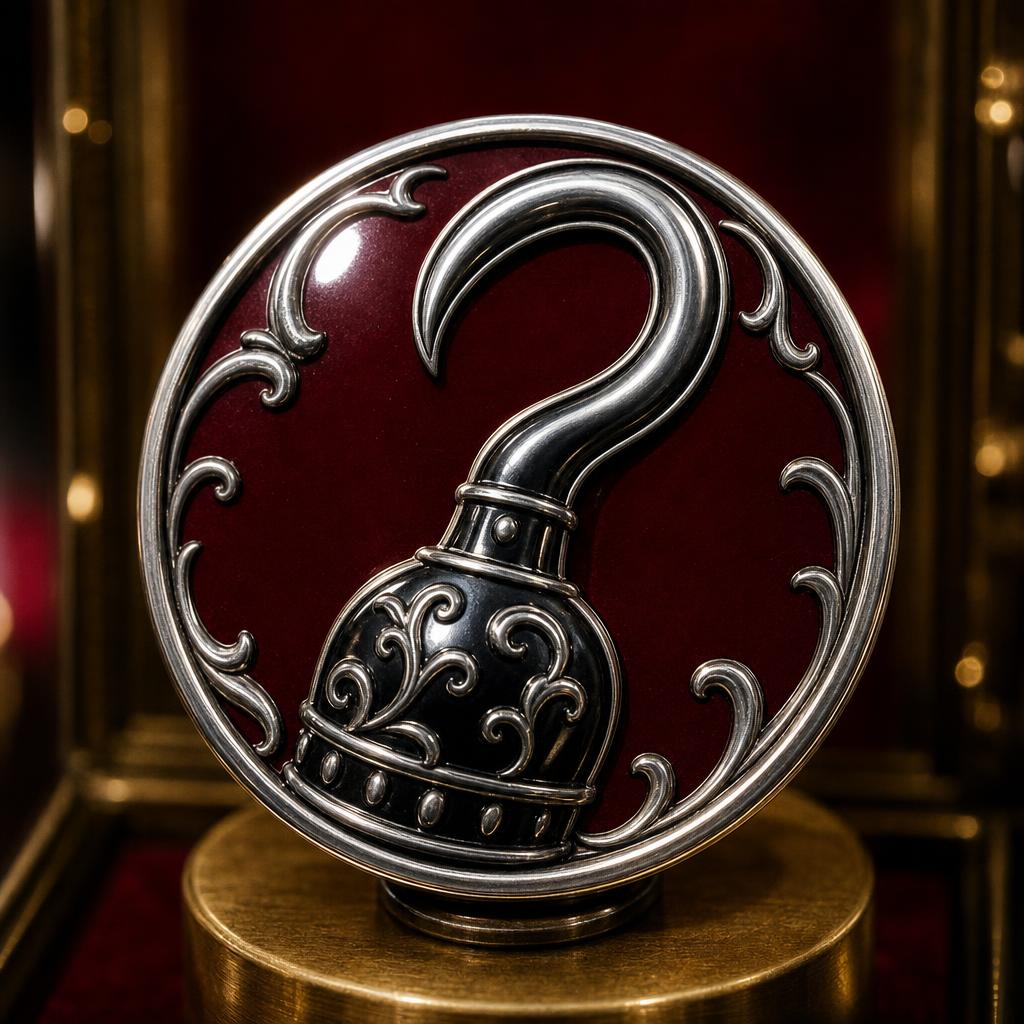 Captain Hook's Iron Hook — extreme close-up inside a glass museum case